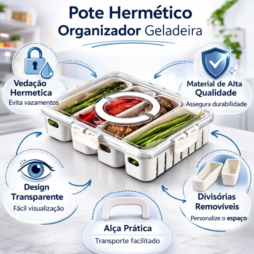 Recipiente Hermético Organizador para Frigorífico com 4 Divisórias