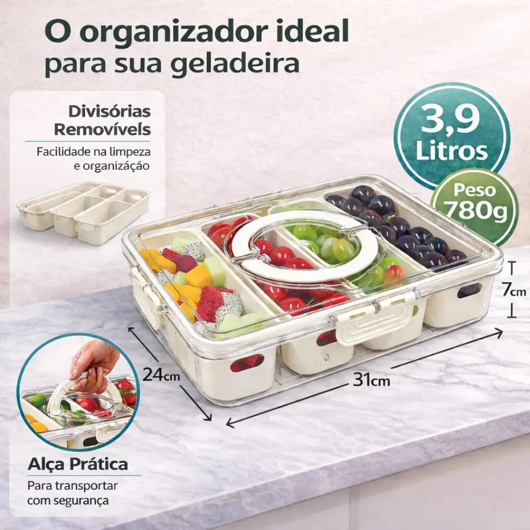 Recipiente Hermético Organizador para Frigorífico com 4 Divisórias