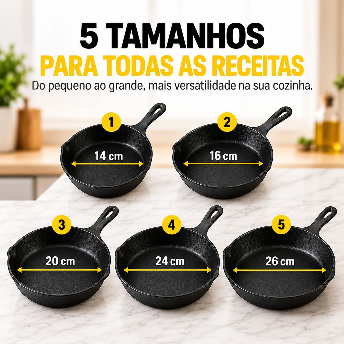 Jogo de 5 Frigideiras em Ferro Fundido
