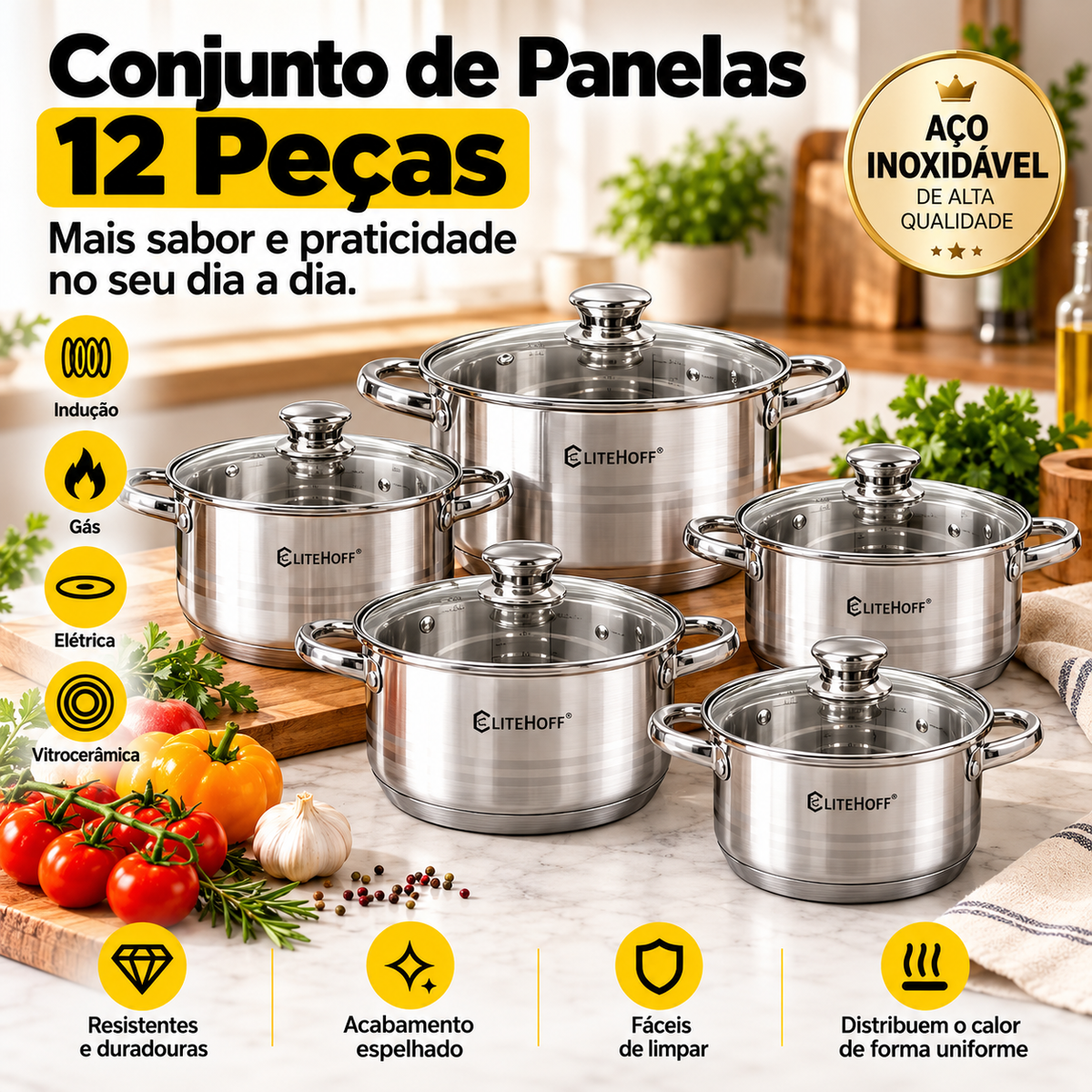 Conjunto de Panelas 12 Peças