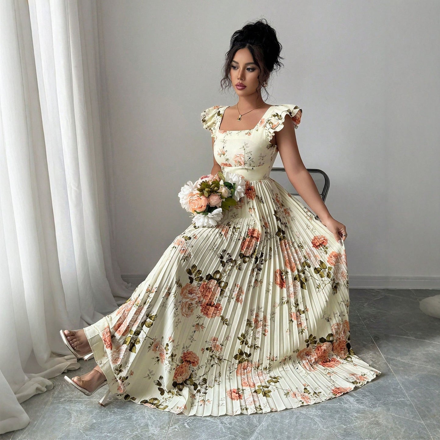 Vestido Floral Plisado