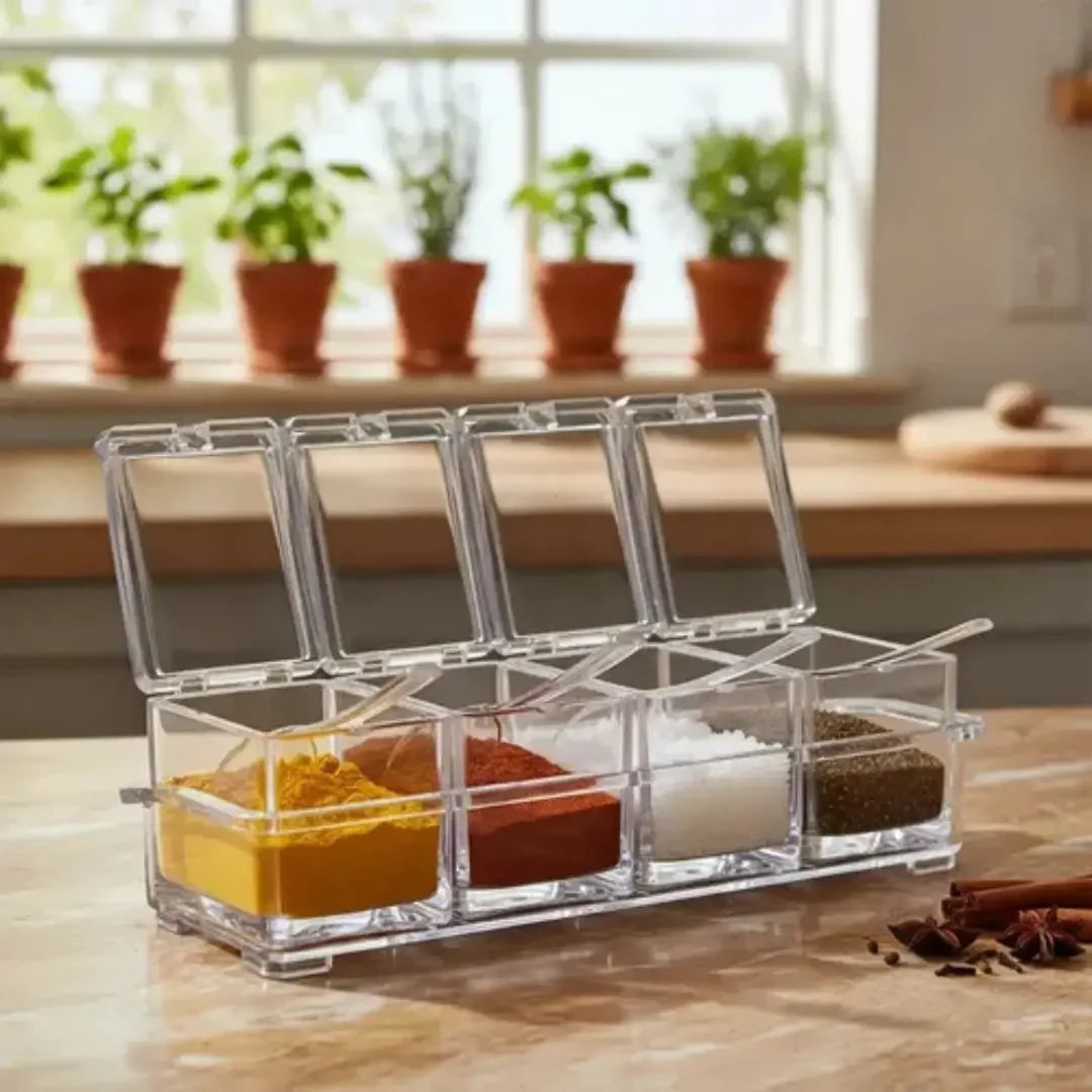 Porta Temperos e Condimentos Acrílico com 4 Potes Organizadores