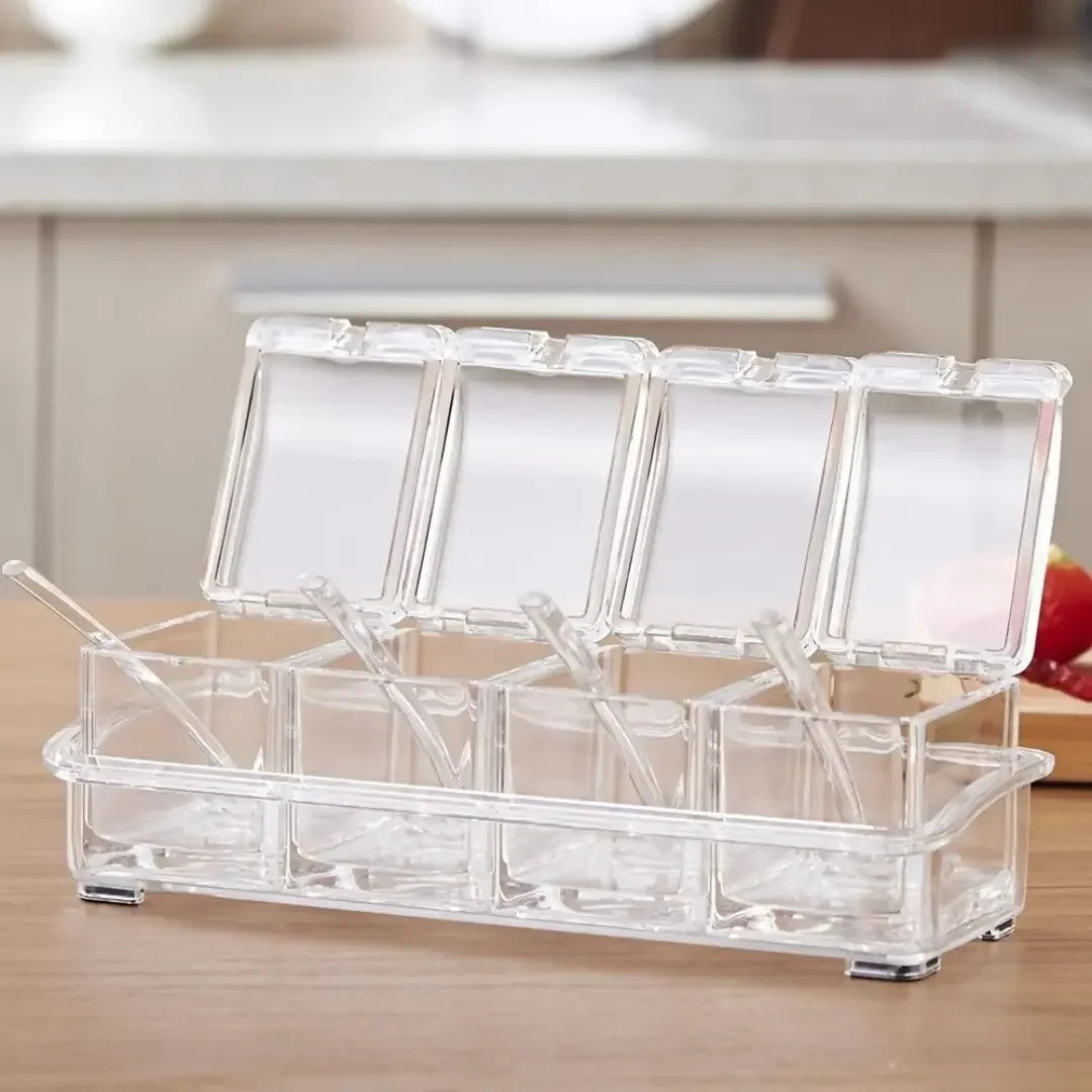 Porta Temperos e Condimentos Acrílico com 4 Potes Organizadores