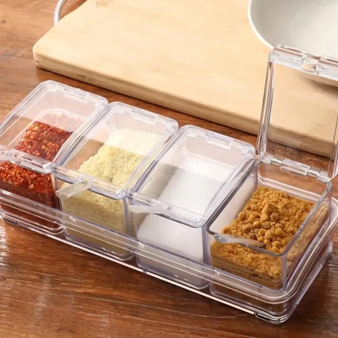 Porta Temperos e Condimentos Acrílico com 4 Potes Organizadores