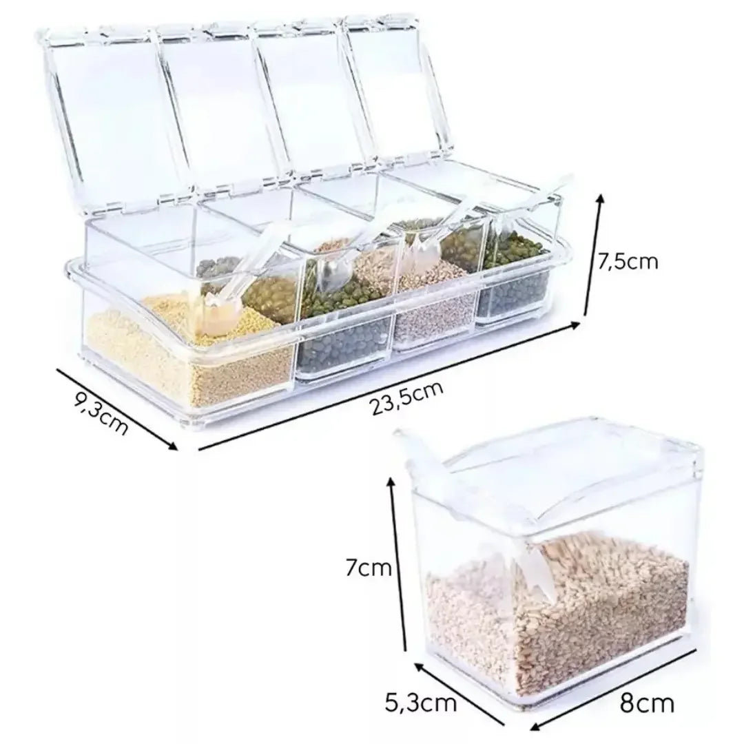Porta Temperos e Condimentos Acrílico com 4 Potes Organizadores