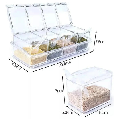 Porta Temperos e Condimentos Acrílico com 4 Potes Organizadores