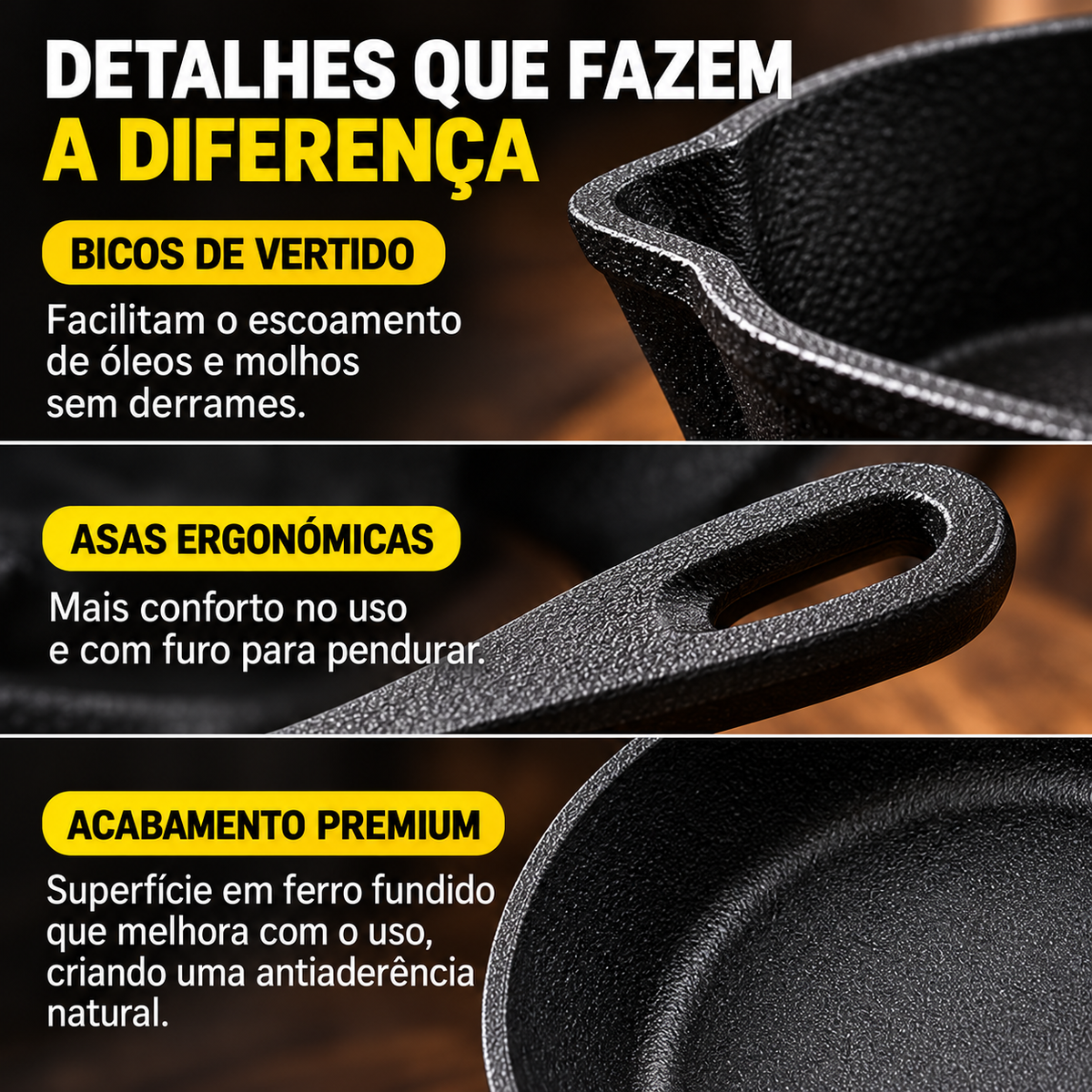 Jogo de 5 Frigideiras em Ferro Fundido