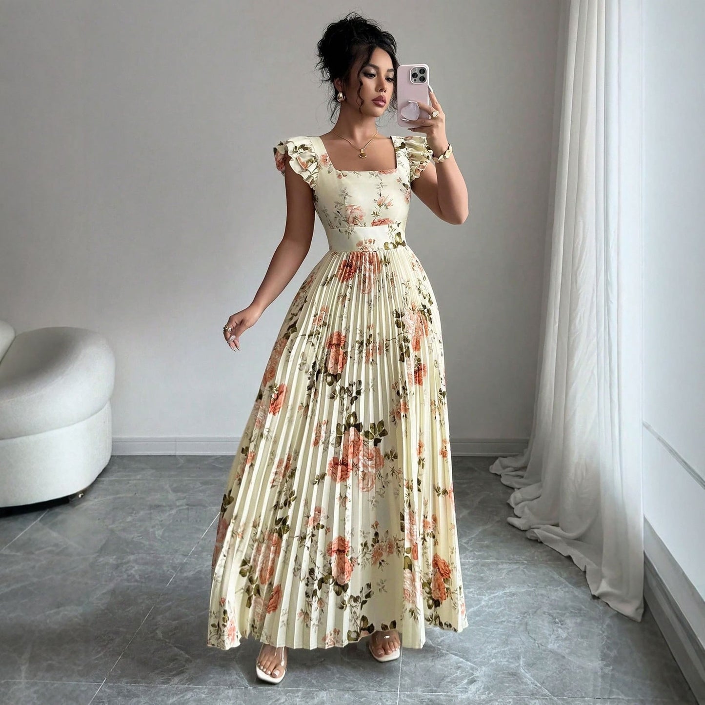 Vestido Floral Plisado